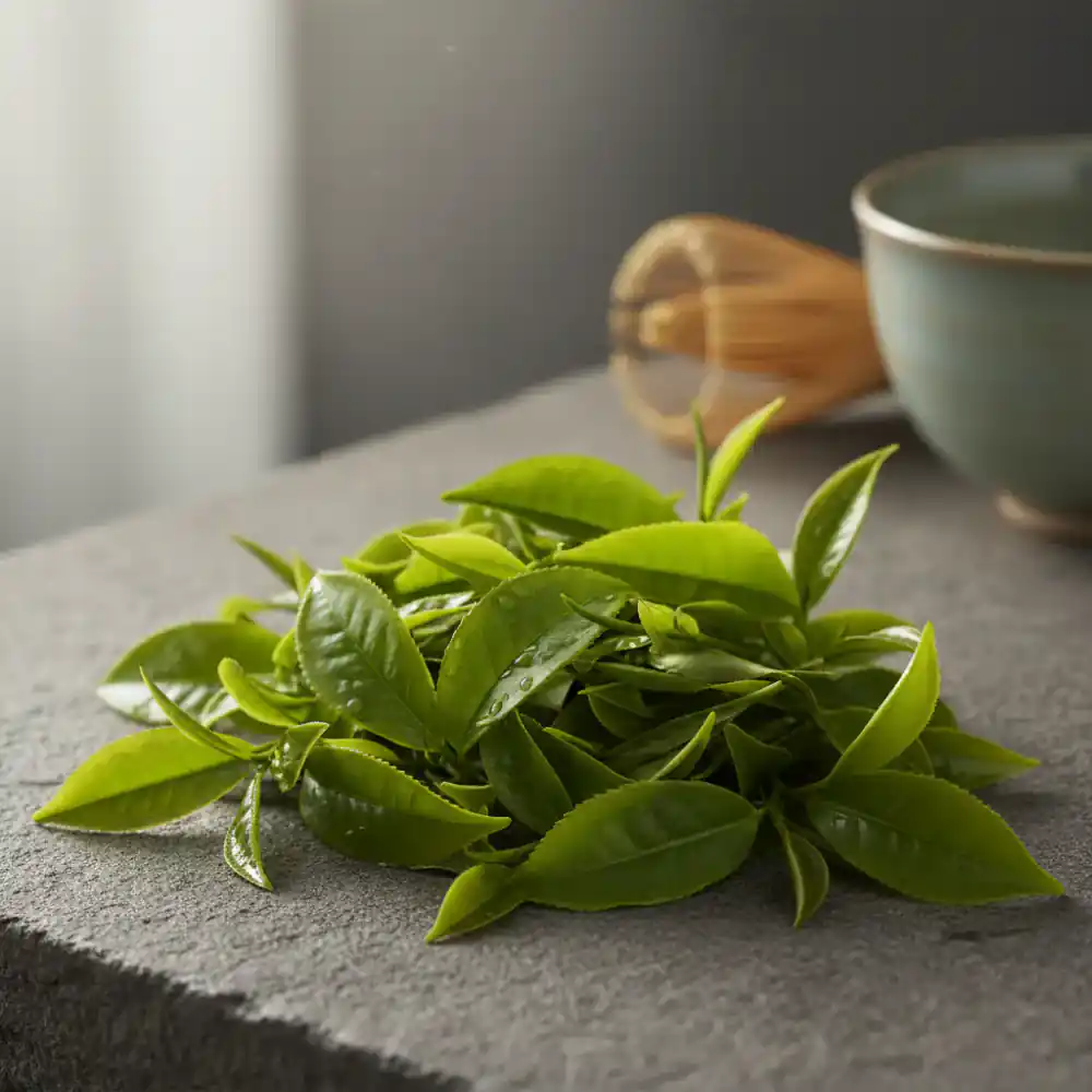 Fresh green tea leaves
