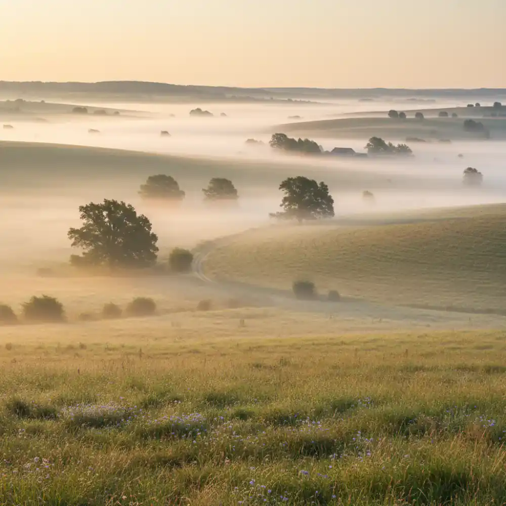 Mist rolling over natural fields
