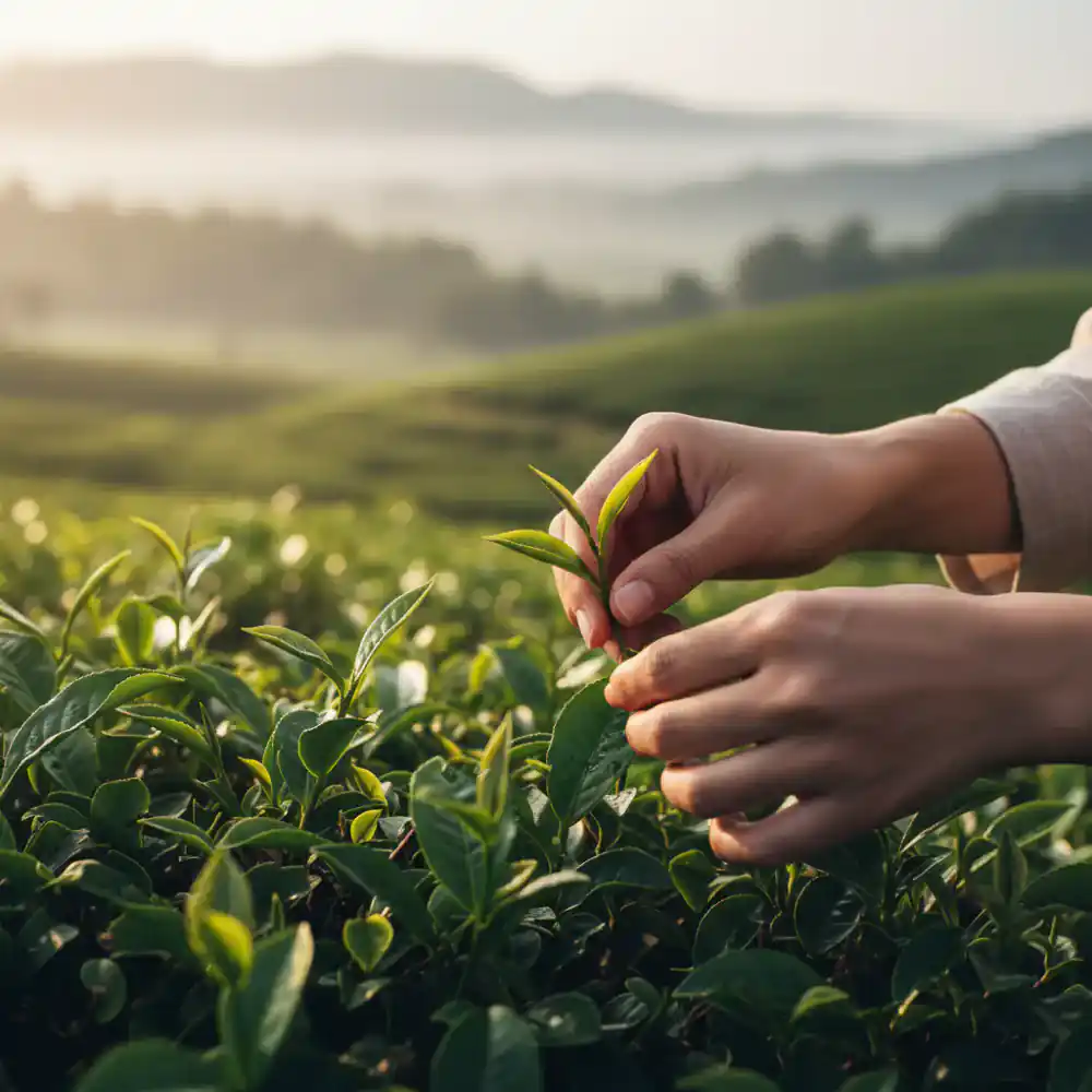 Hand picking tea leaves